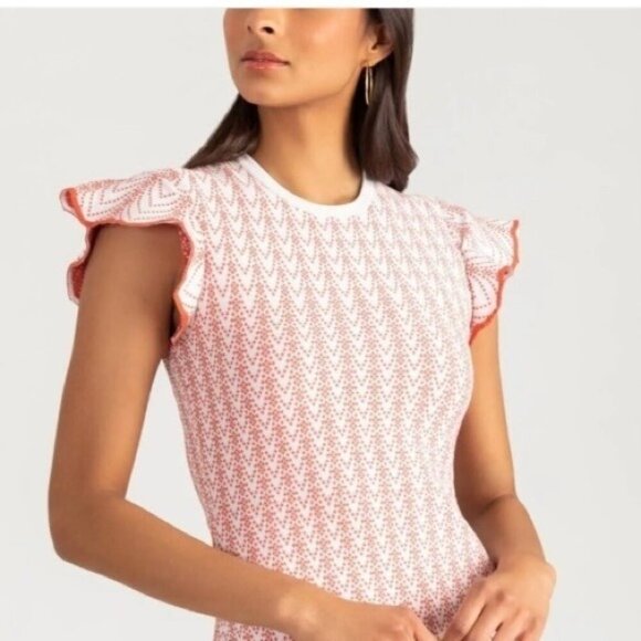 ANTHROPOLOGIE Shoshanna Callie Knit Flutter Sleeve Drop Waist Dress Size L - Picture 11 of 11